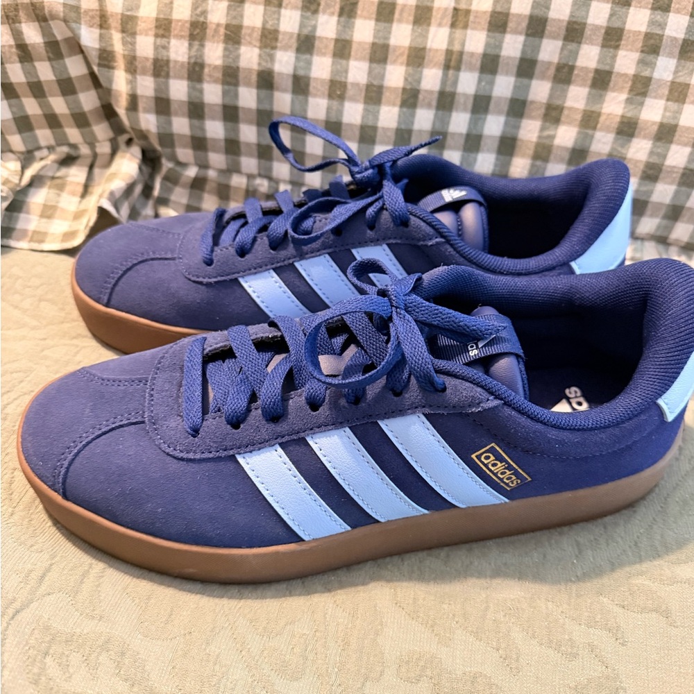 Adidas Blue Sneakers with Light Blue Stripes